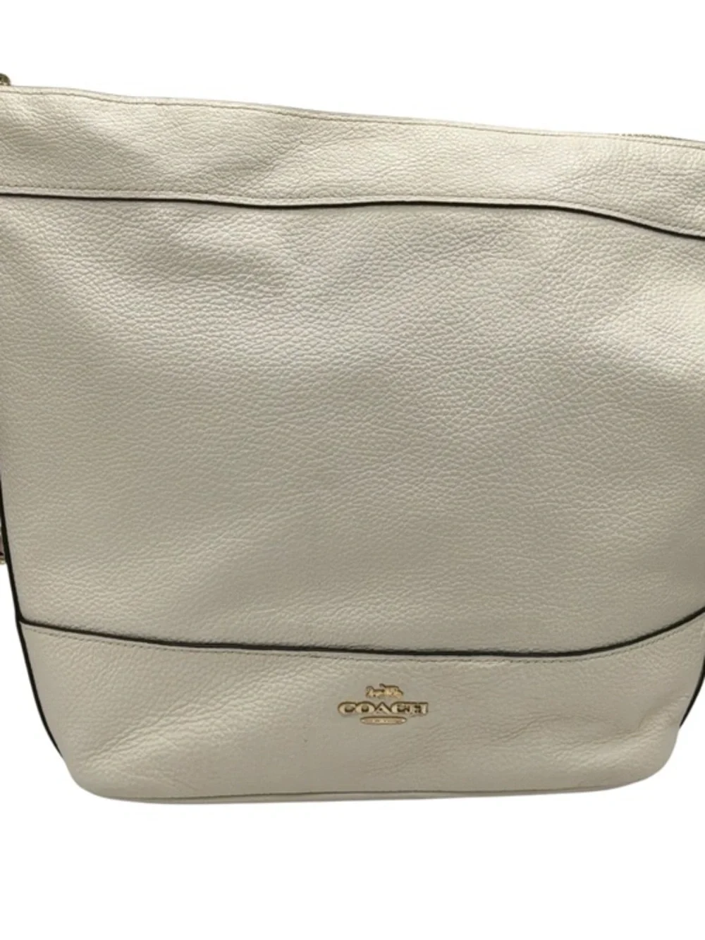 Coach Cream Pebbled Leather Paxton Duffle Shoulder Bag with Gold Hardware